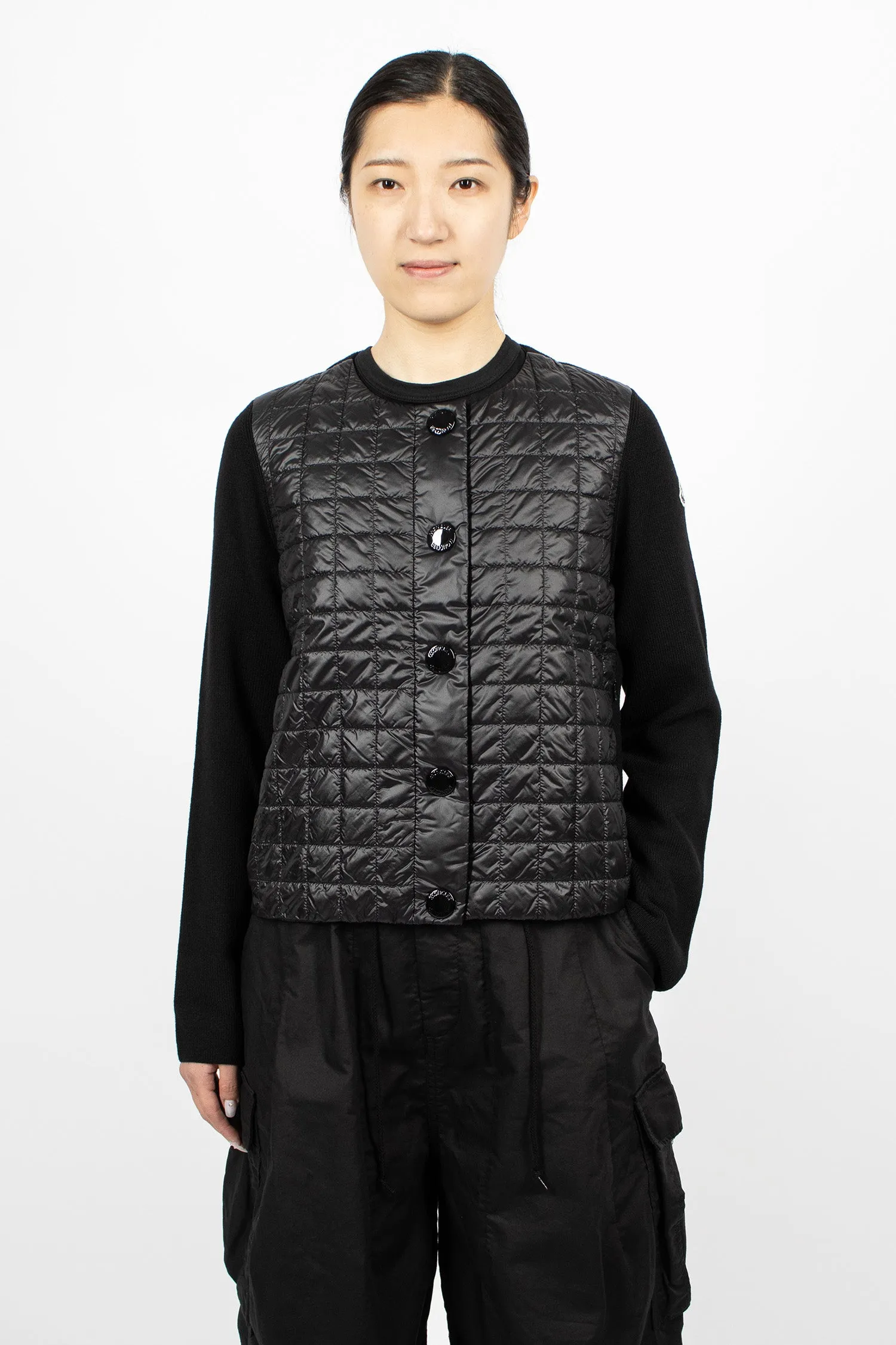 Padded Wool Cardigan Black