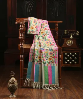 Pista Green and Pink Handwoven Pure Kani Pashmnia Stole