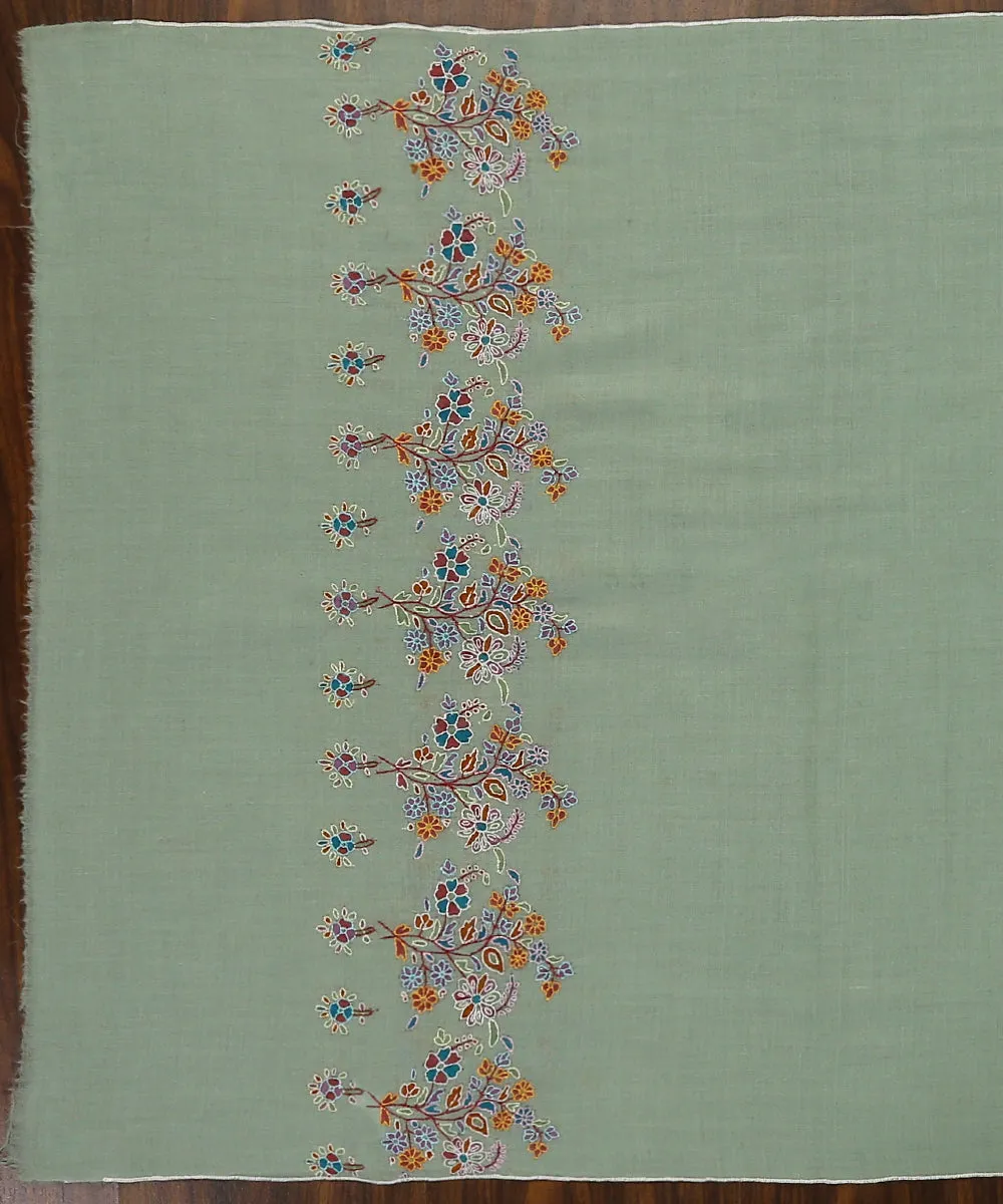 Pista Green Handwoven Pure Pashmina Stole with Kalamkari and Sozni Work