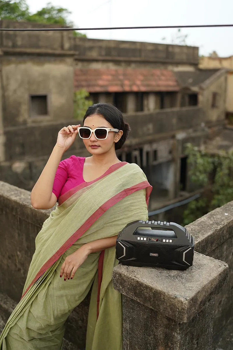 Pistachio Green Handwoven Mulmul Cotton Saree