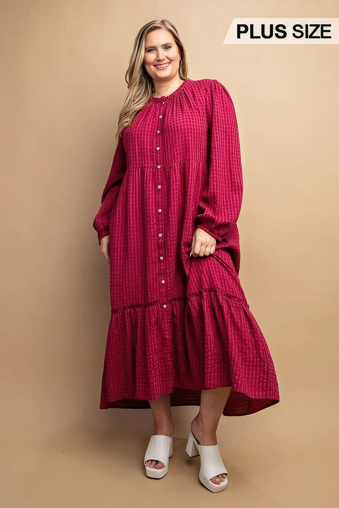 Plaid Button Down Hi - Low Hem Maxi Dress