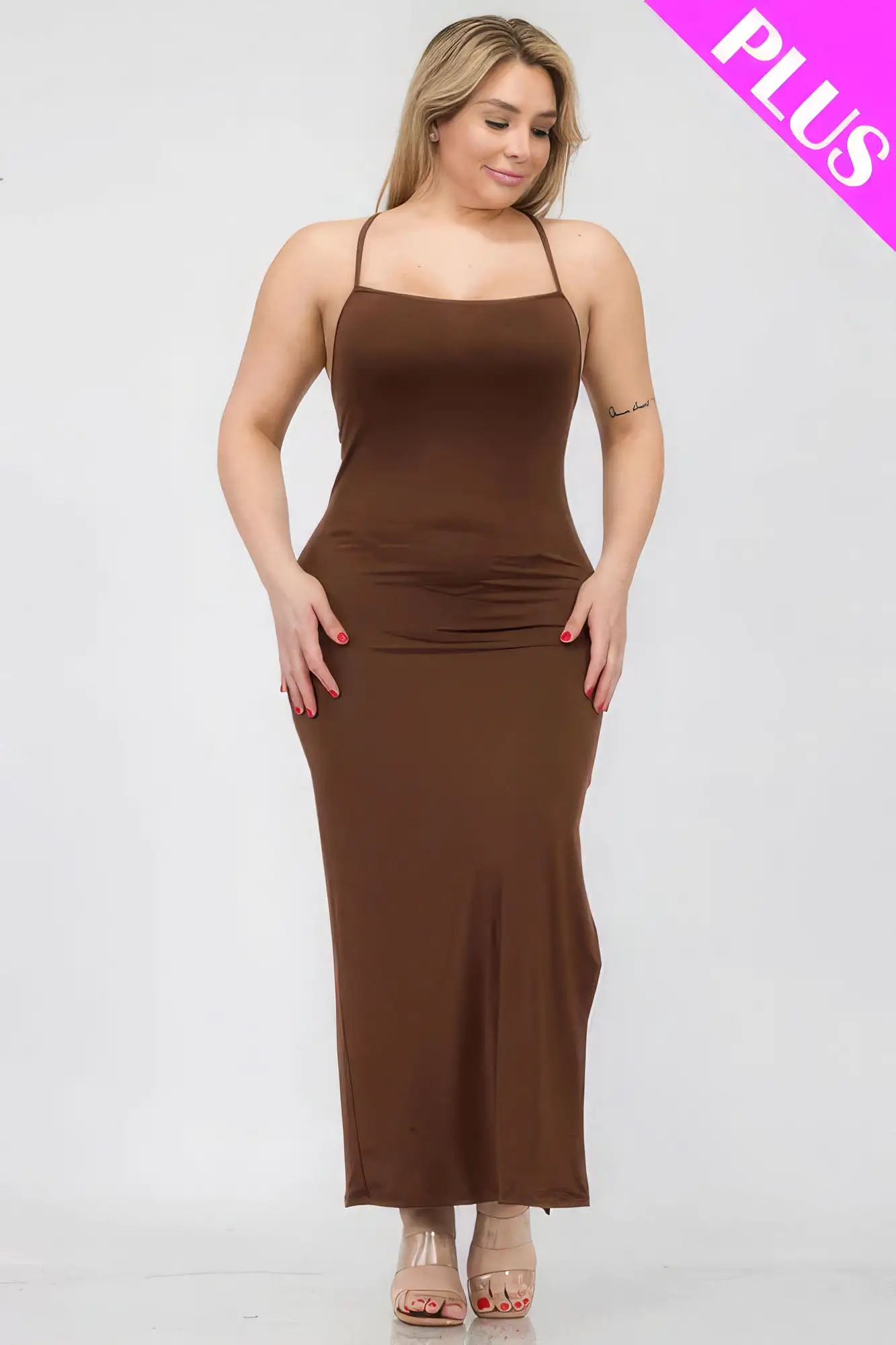 Plus Size Crisscross Back Split Thigh Maxi Dress