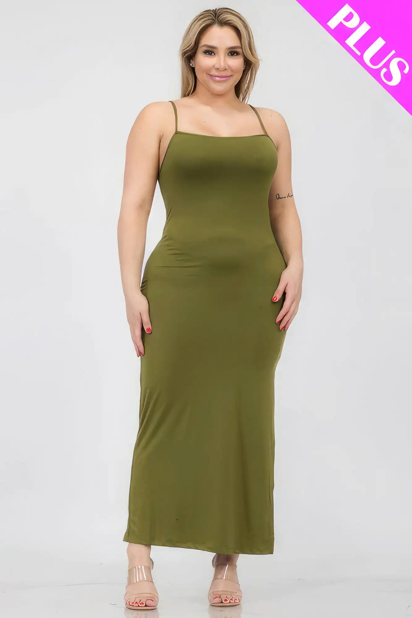 Plus Size Crisscross Back Split Thigh Maxi Dress