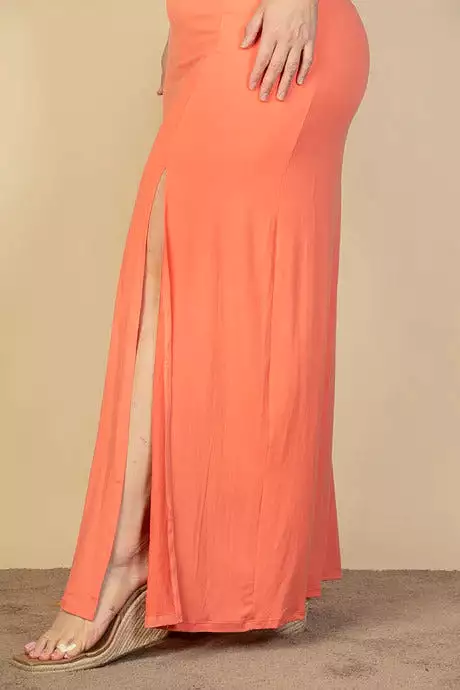 Plus Size Plunge Neck Thigh Split Maxi Dress