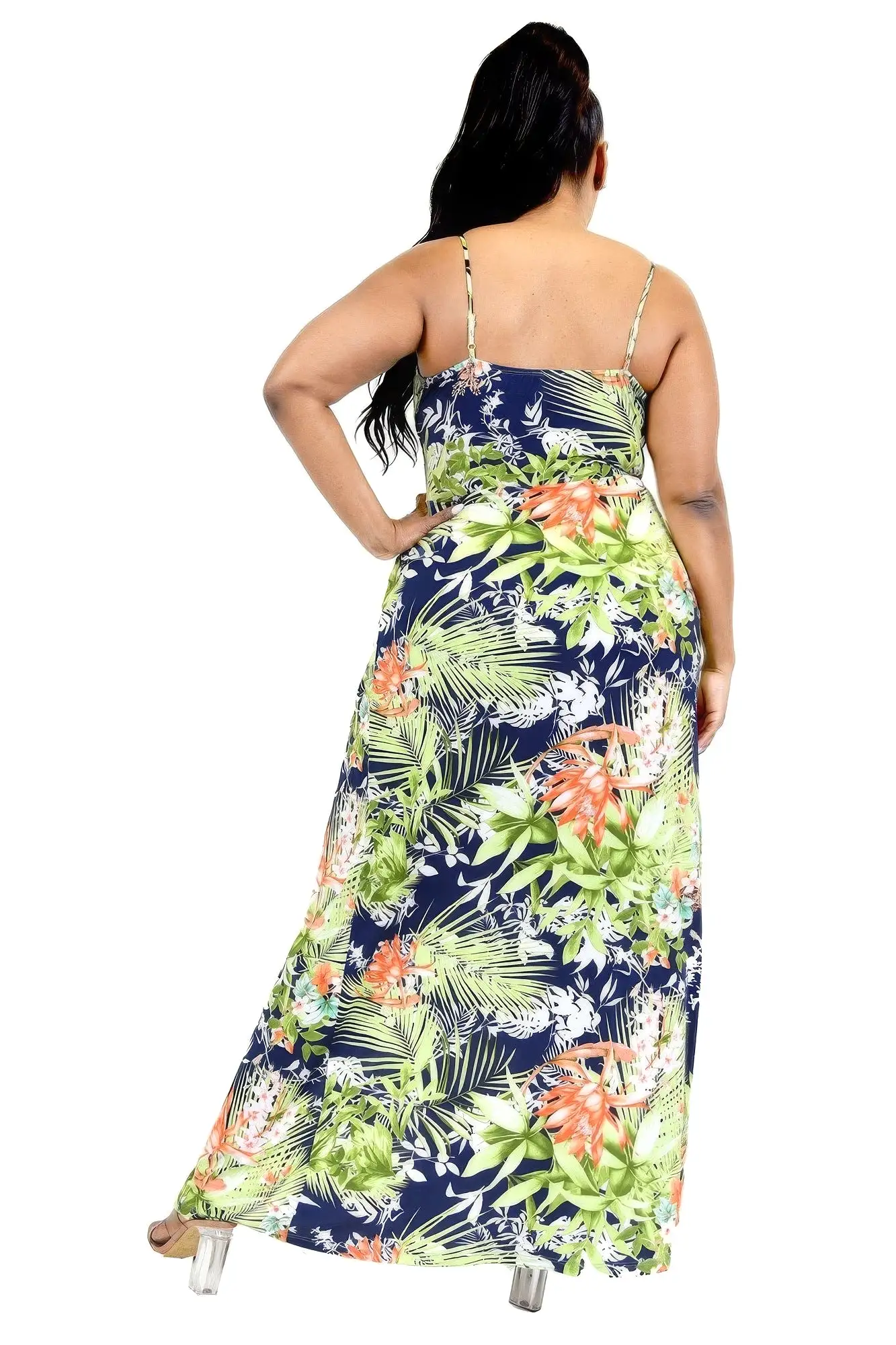 Plus Tropical Leaf Print Surplice Maxi Dress