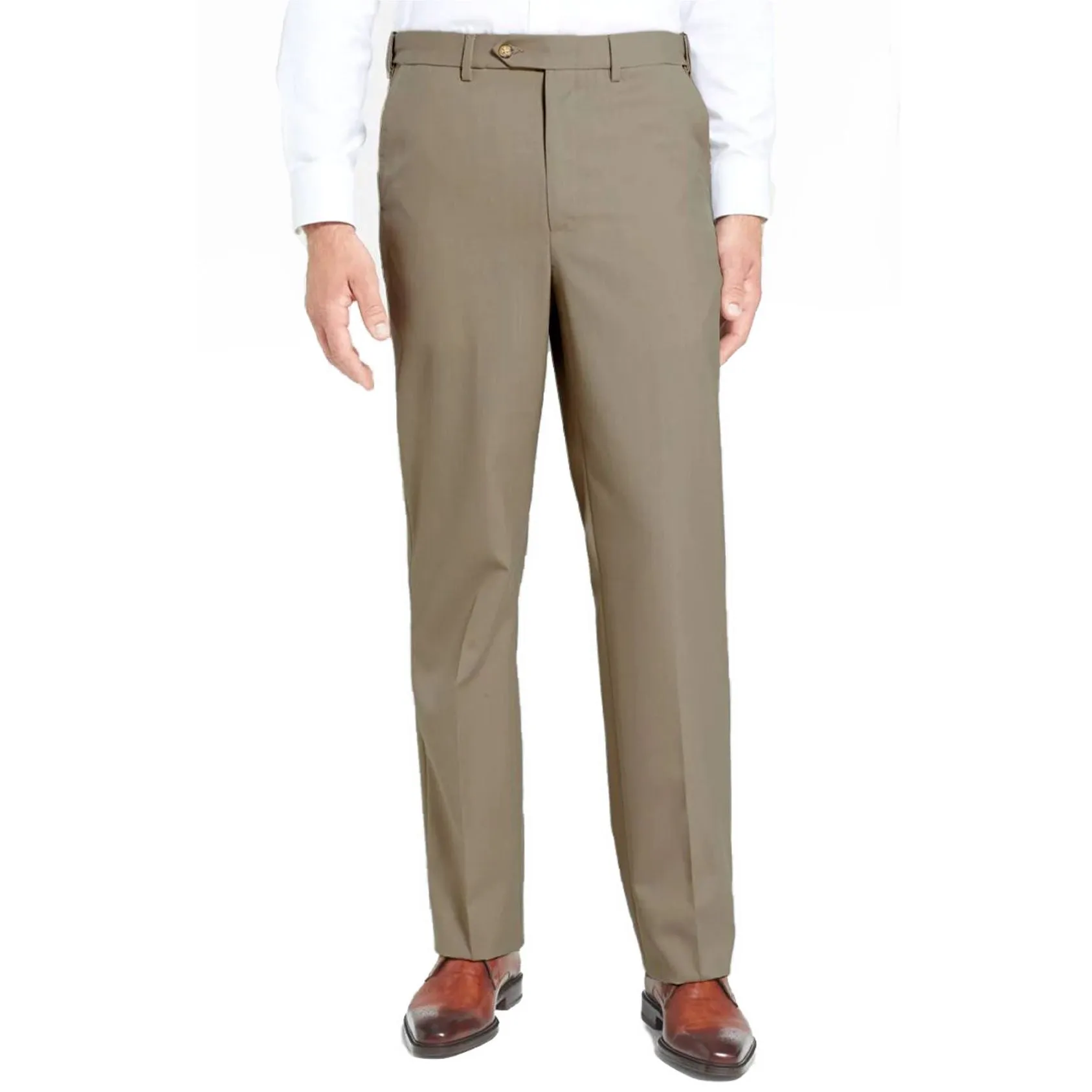 Polyester/Wool Tropical Washable Trouser in Tan (Self Sizer Plain Front - Regular & Short Rise) by Berle