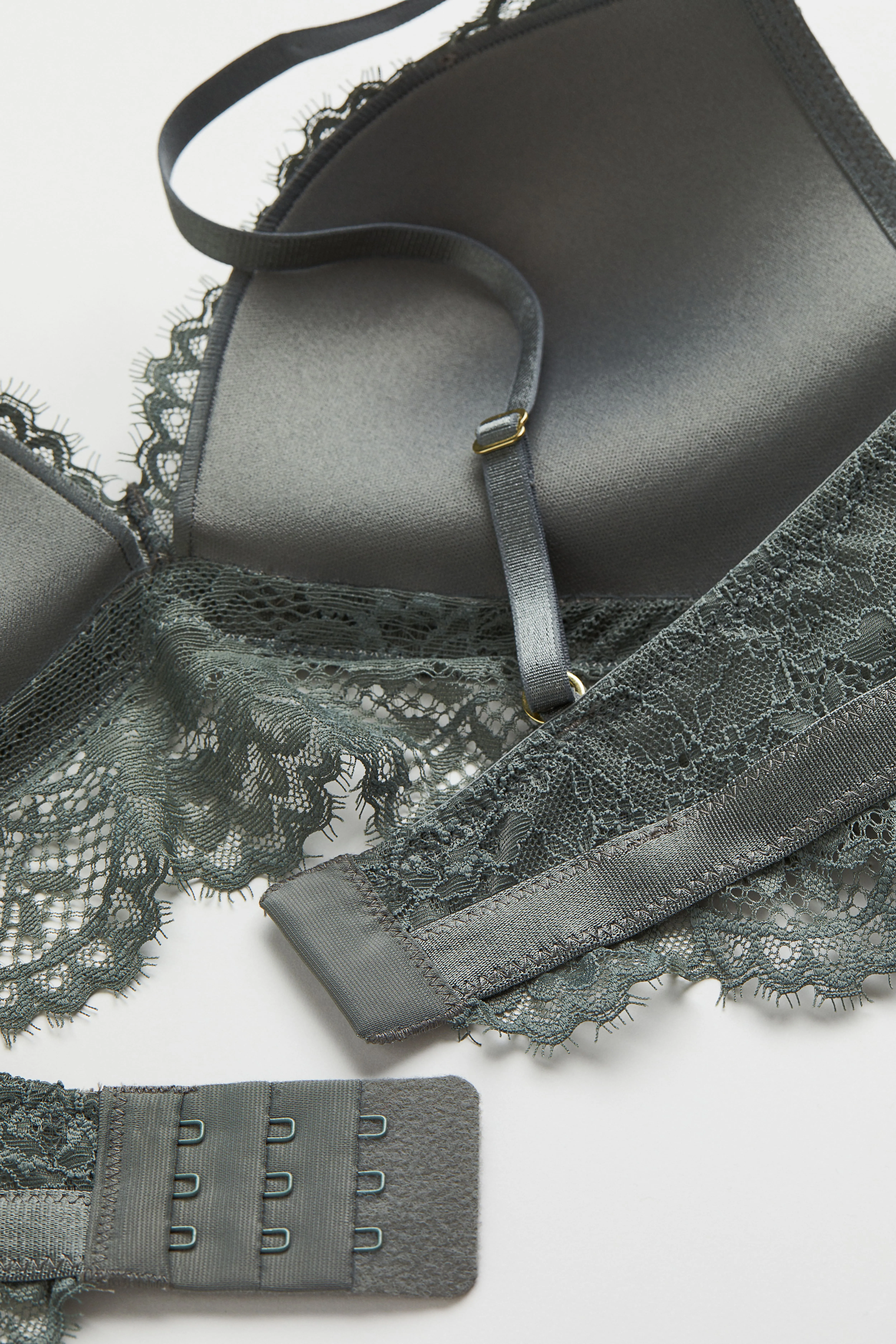 Push-up lace bralette - Sleeveless - Grey-green - Ladies | H&M GB