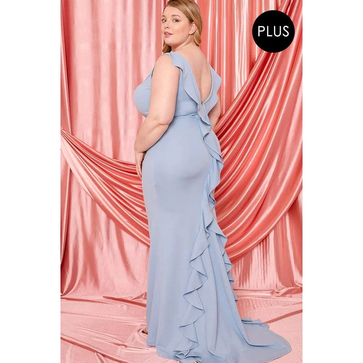 Ruffle Drapped Tail Plus Size Maxi Dress