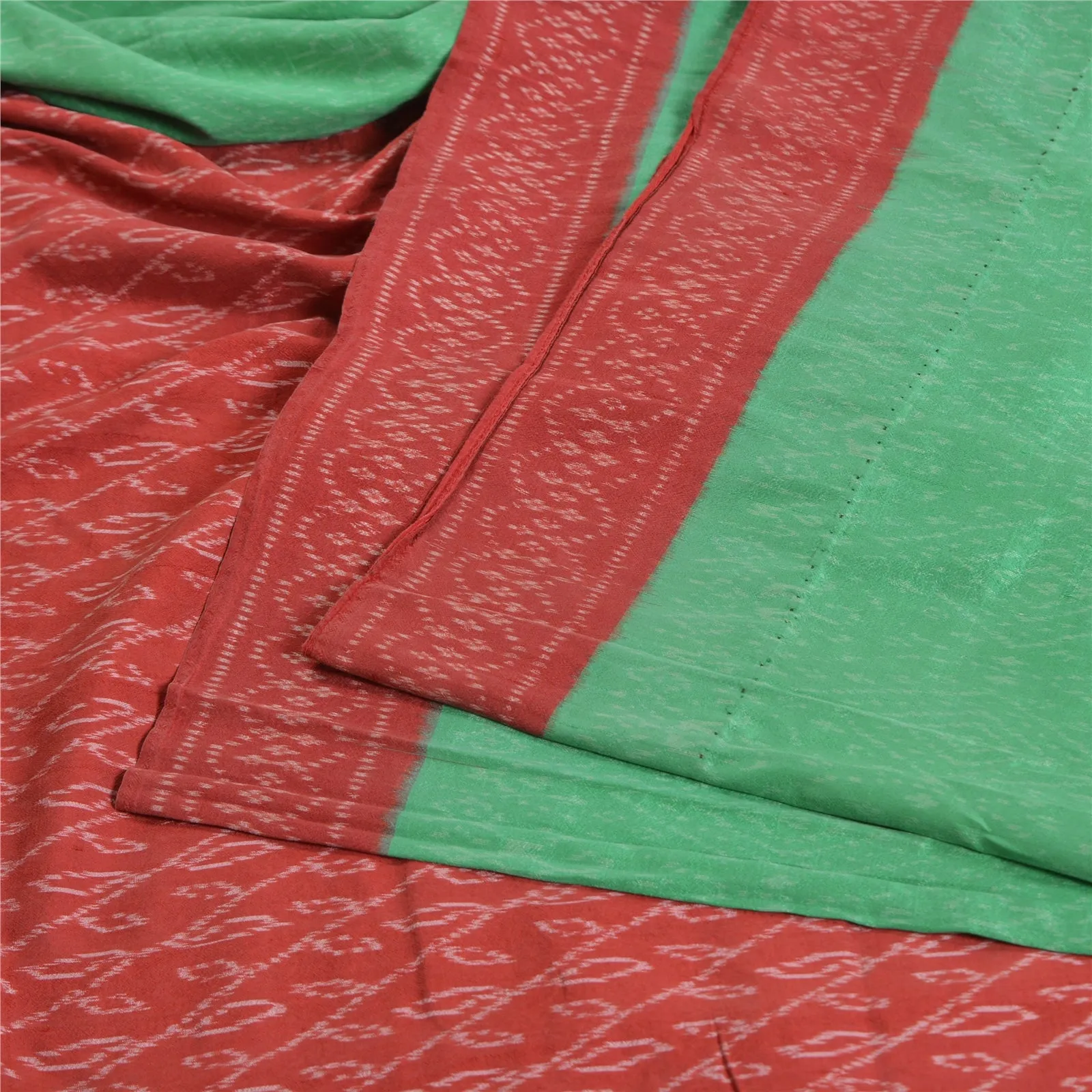 Sanskriti Vintage Saree Green Sambhalpuri HandWoven Ikat Pure Cotton Sari Fabric