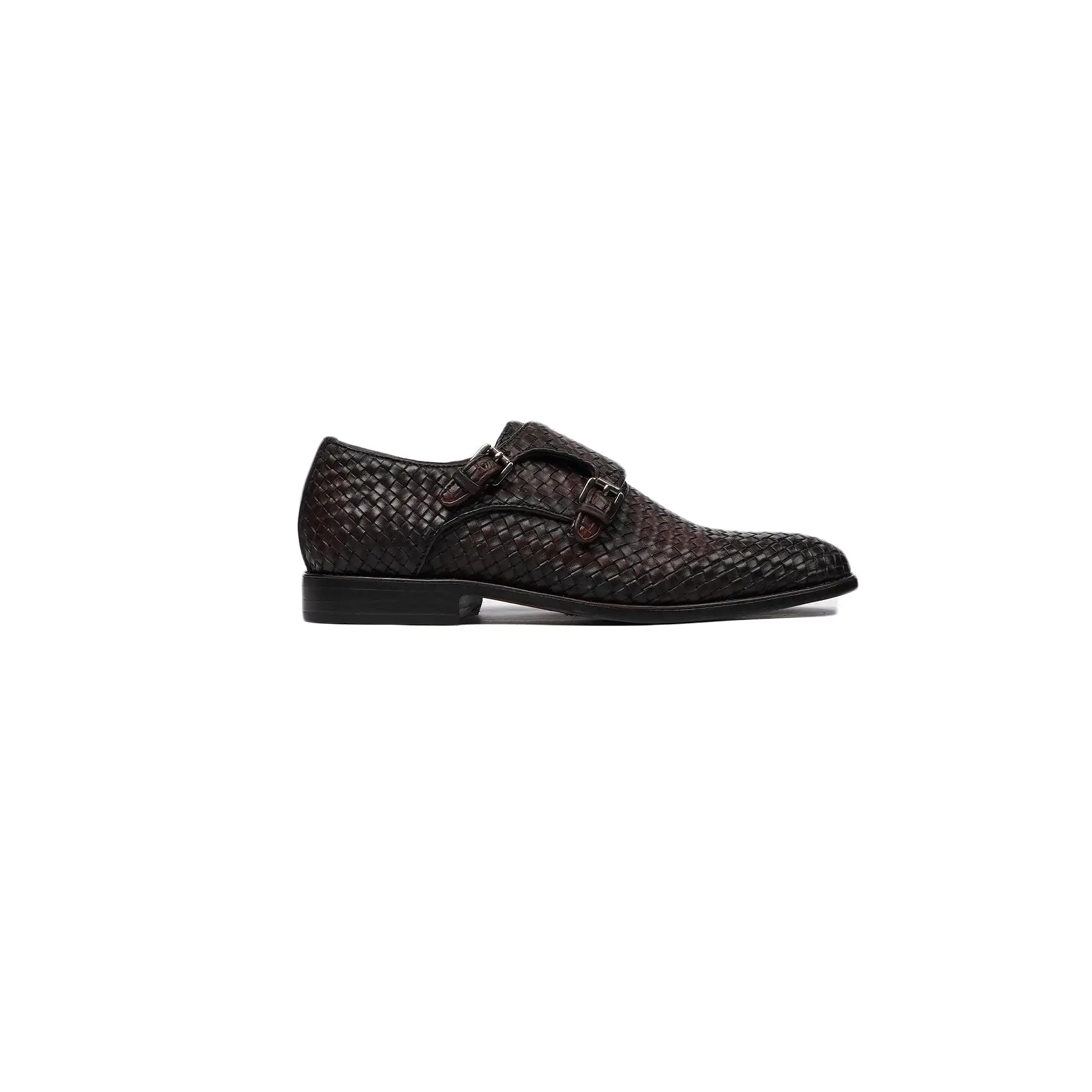 Setubal - Kid's Dark Brown Hand Woven Leather Double Monkstrap (5-12 Years Old)