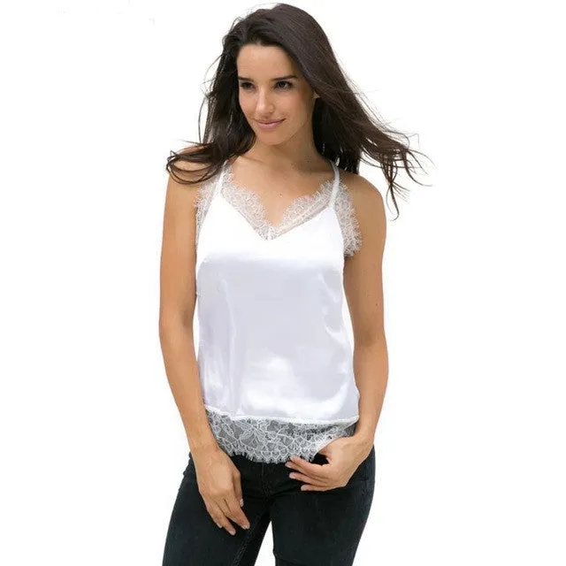 sexy women White black Red tanks top bralette   Lace Silk Sleeveless Tank Tank Top For Women #03 SM6