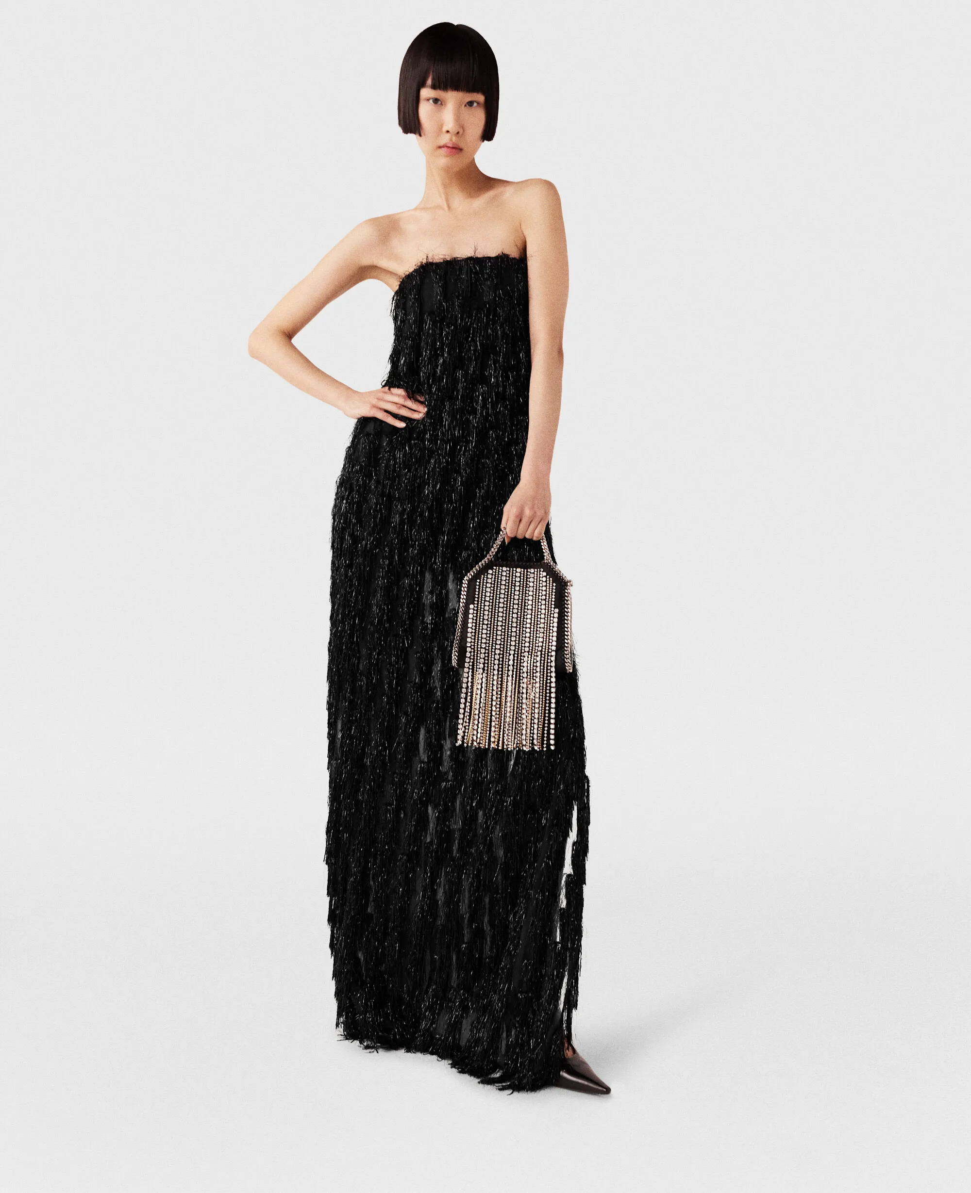 Sleeveless Glitter Tassel Maxi Dress