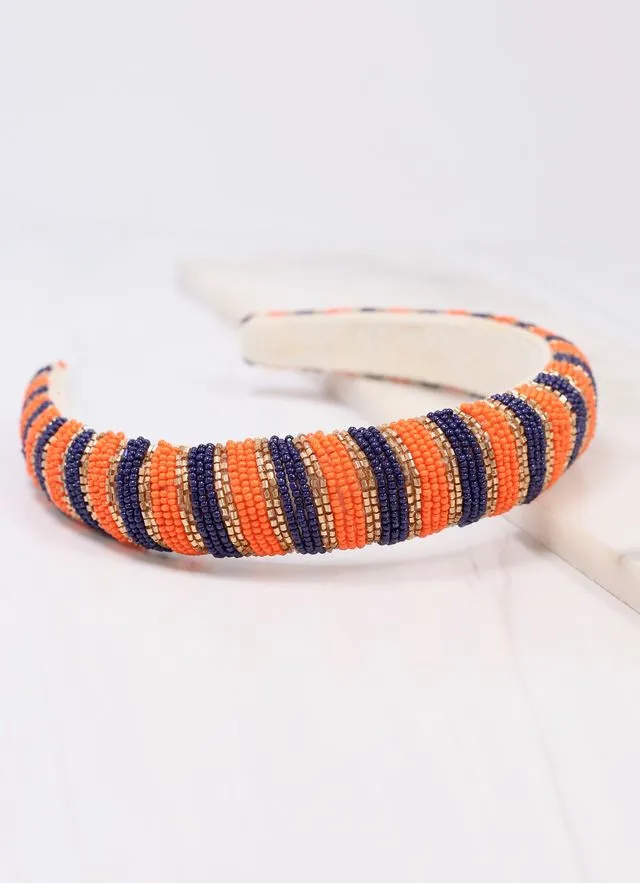 Sloane Striped Headband ORANGE NAVY