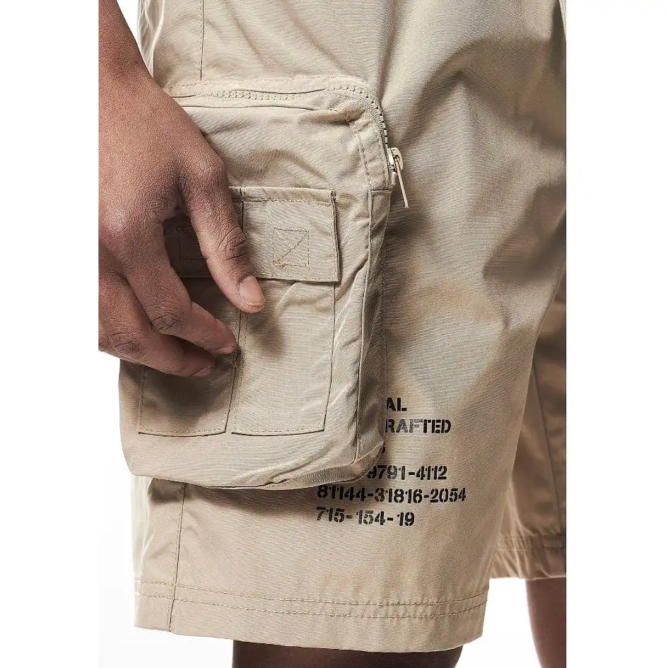 Smoke Rise Printed Nylon Utility Short (Khaki) WS23182