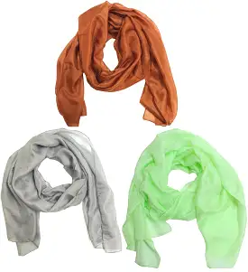 Solid Color Womens Neck Silk Scarf Fashion Clothing (3 pcs set, 68 x 18 inches)