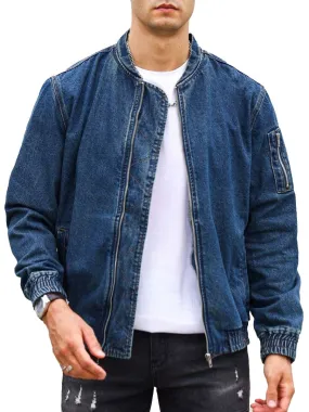 Stand Collar Zipper Pocket Casual Denim Jacket