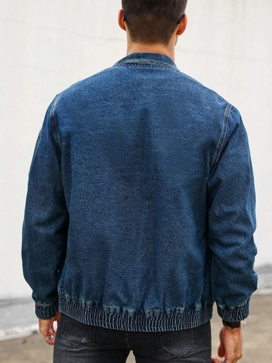 Stand Collar Zipper Pocket Casual Denim Jacket