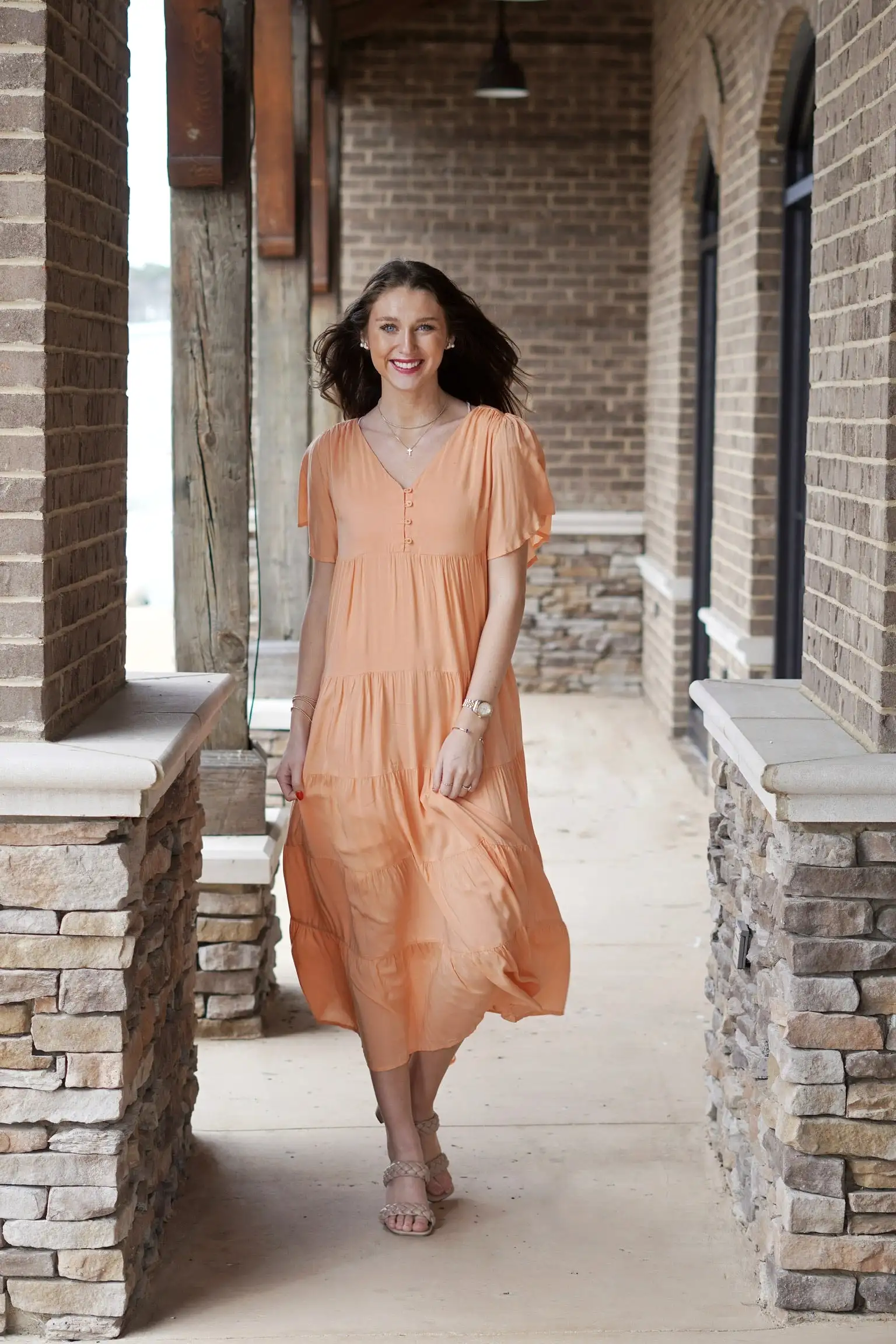 Sunshine Solid Orange Flowy Maxi Dress