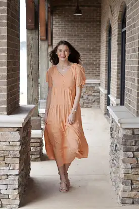 Sunshine Solid Orange Flowy Maxi Dress