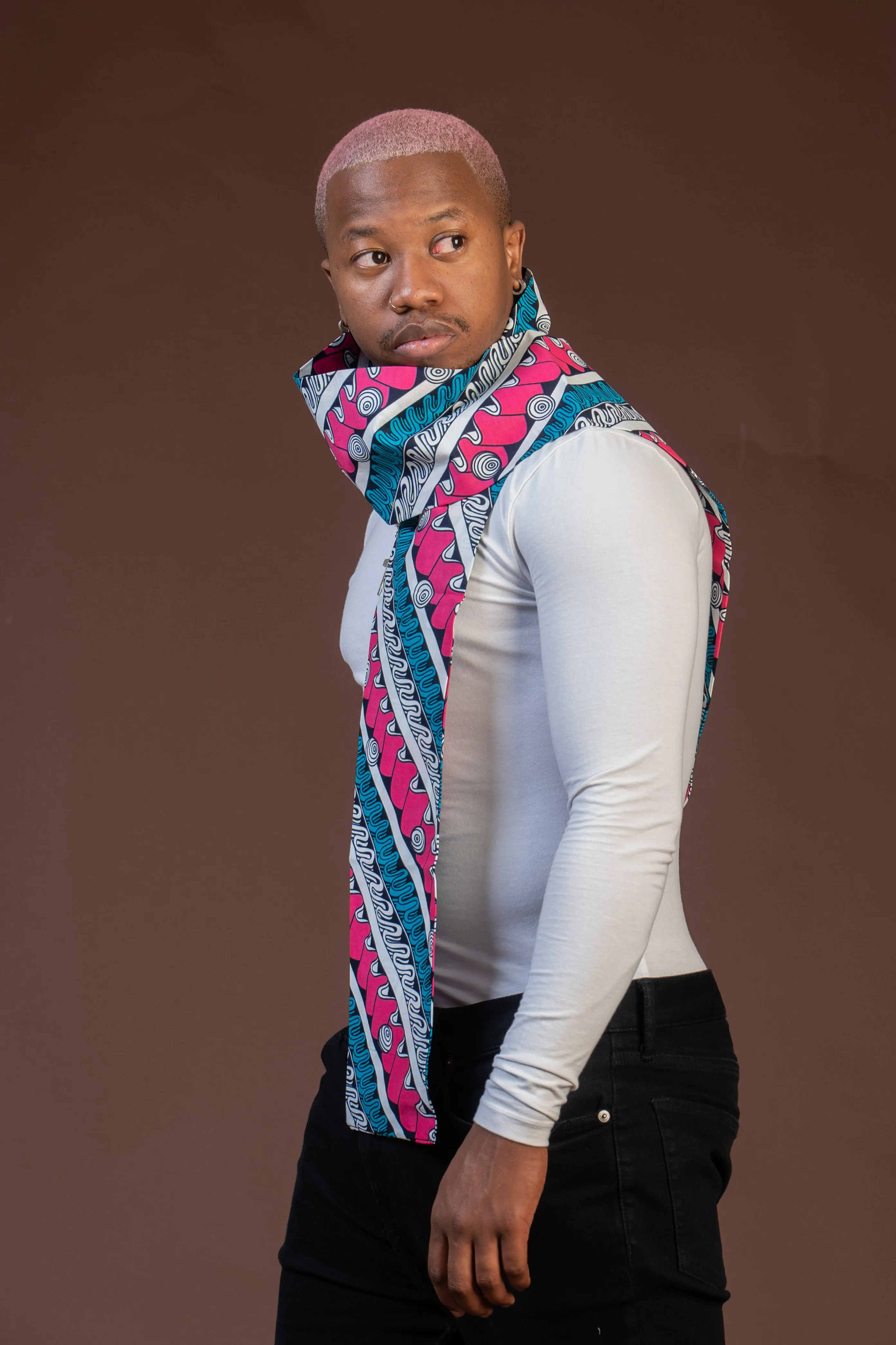 TERRY Pink and Blue Ankara Neck Scarf for Men