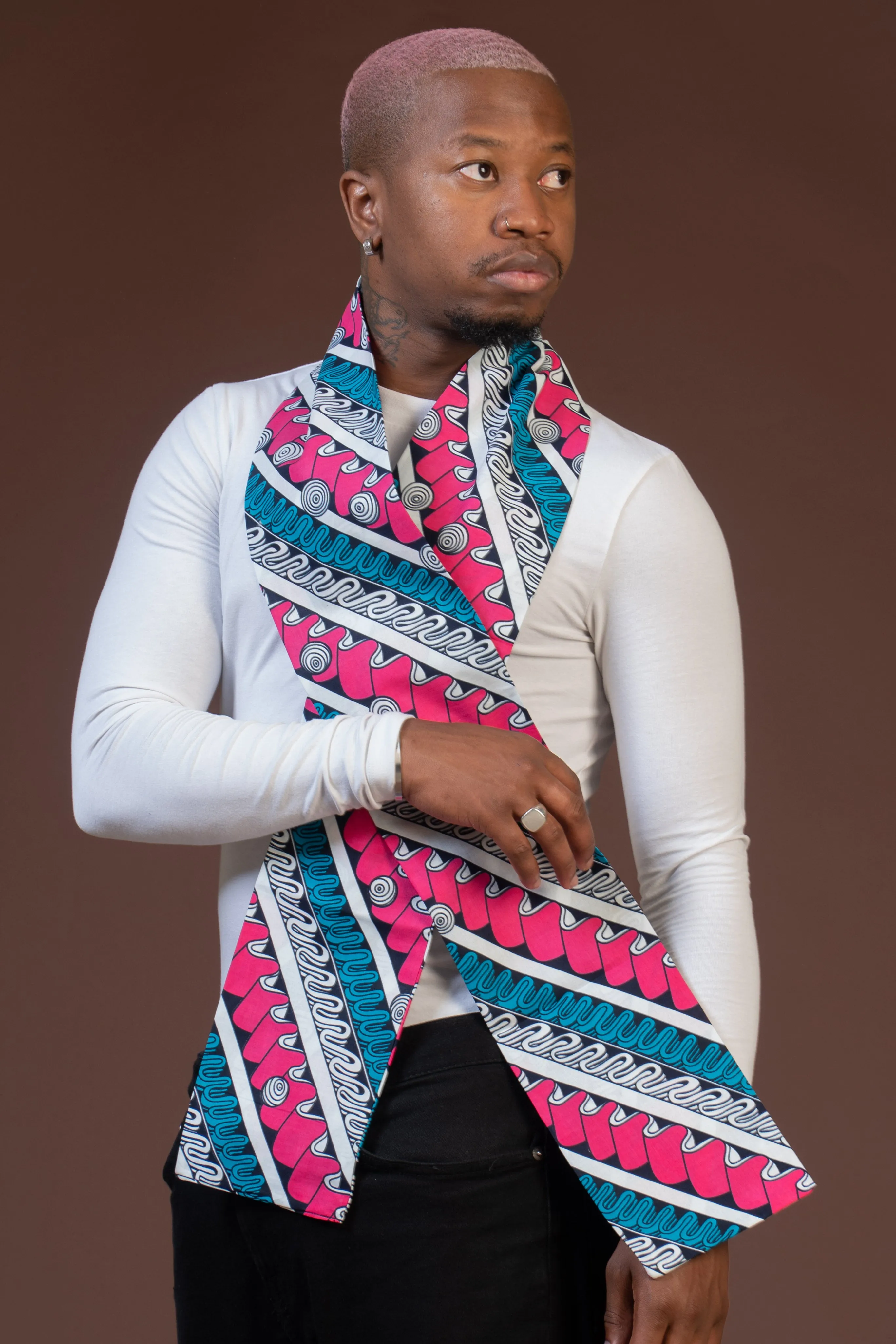 TERRY Pink and Blue Ankara Neck Scarf for Men