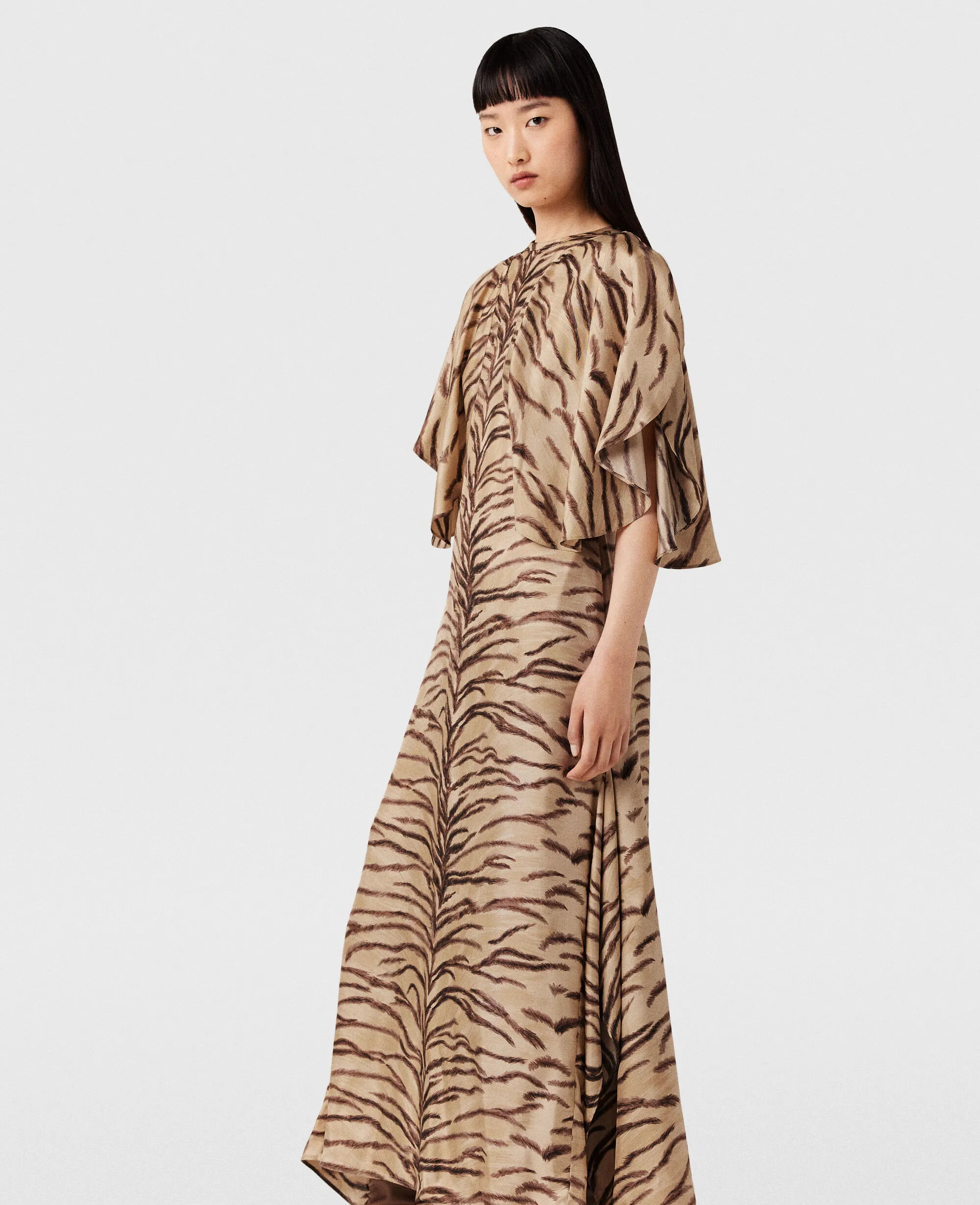 Tiger Print Puff Sleeve Maxi Dress