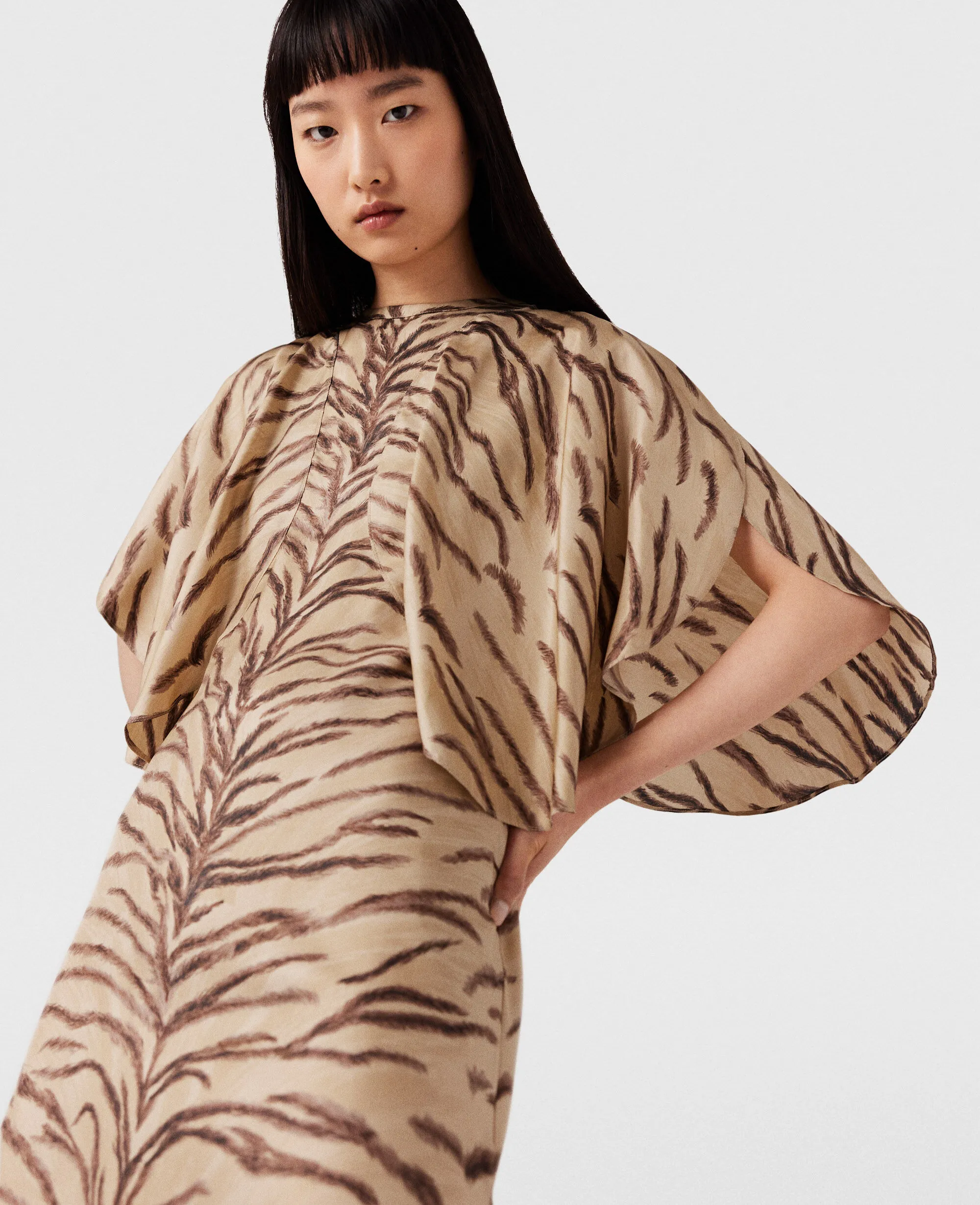 Tiger Print Puff Sleeve Maxi Dress