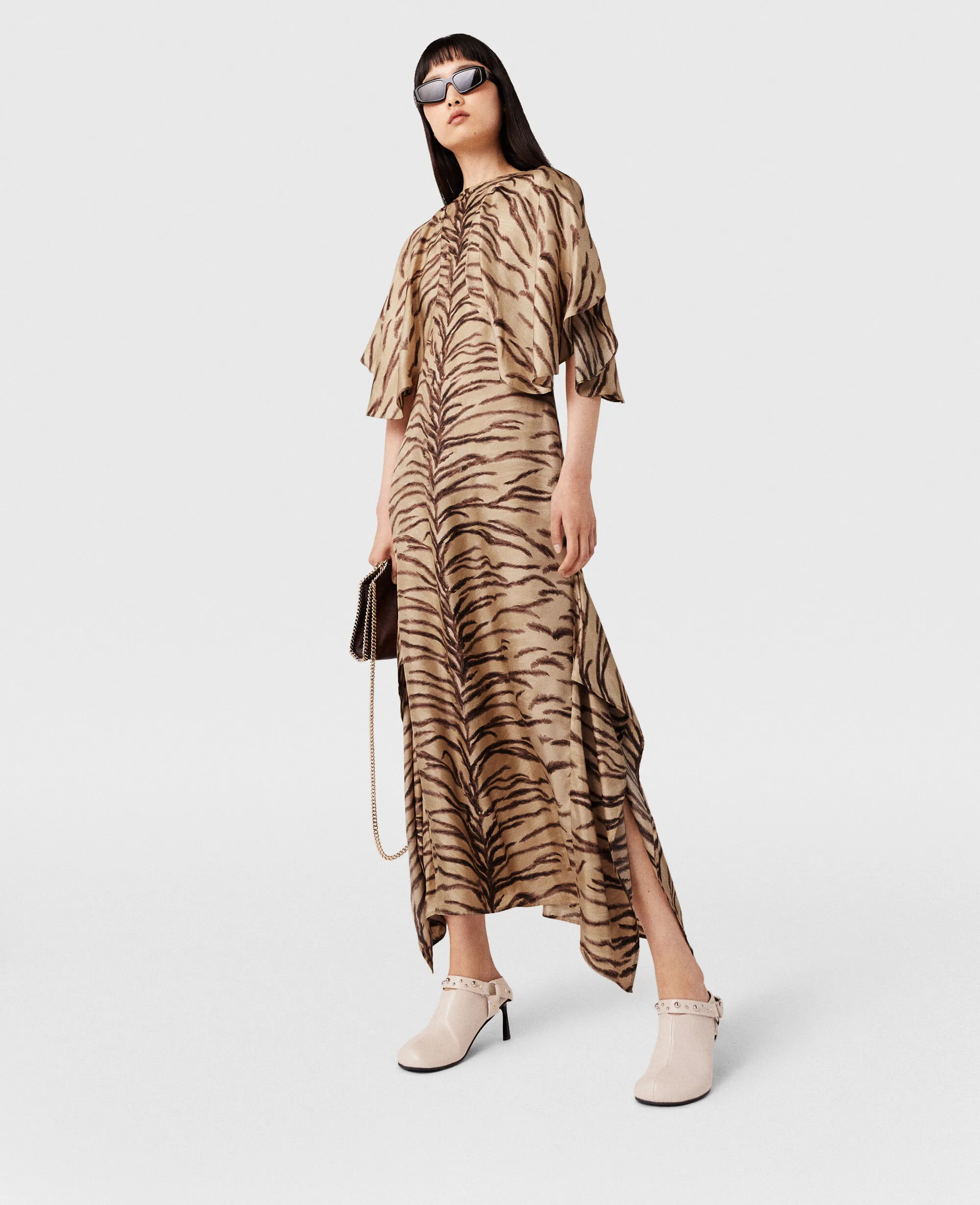 Tiger Print Puff Sleeve Maxi Dress