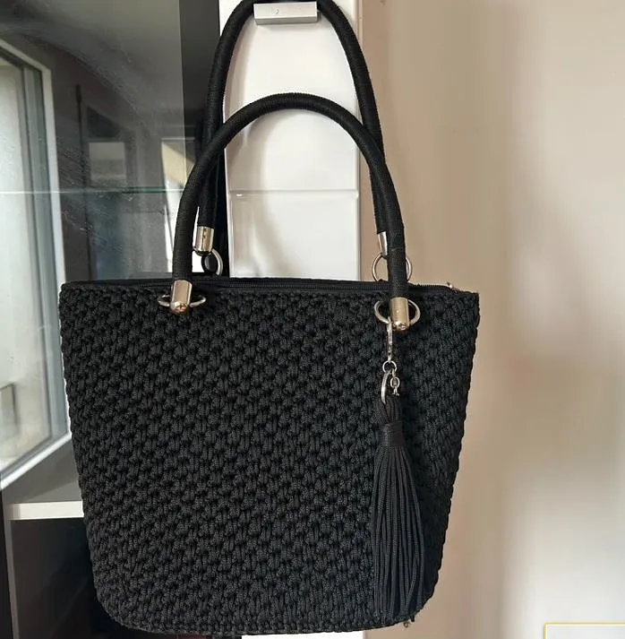 Udinma Black Woven Handbag