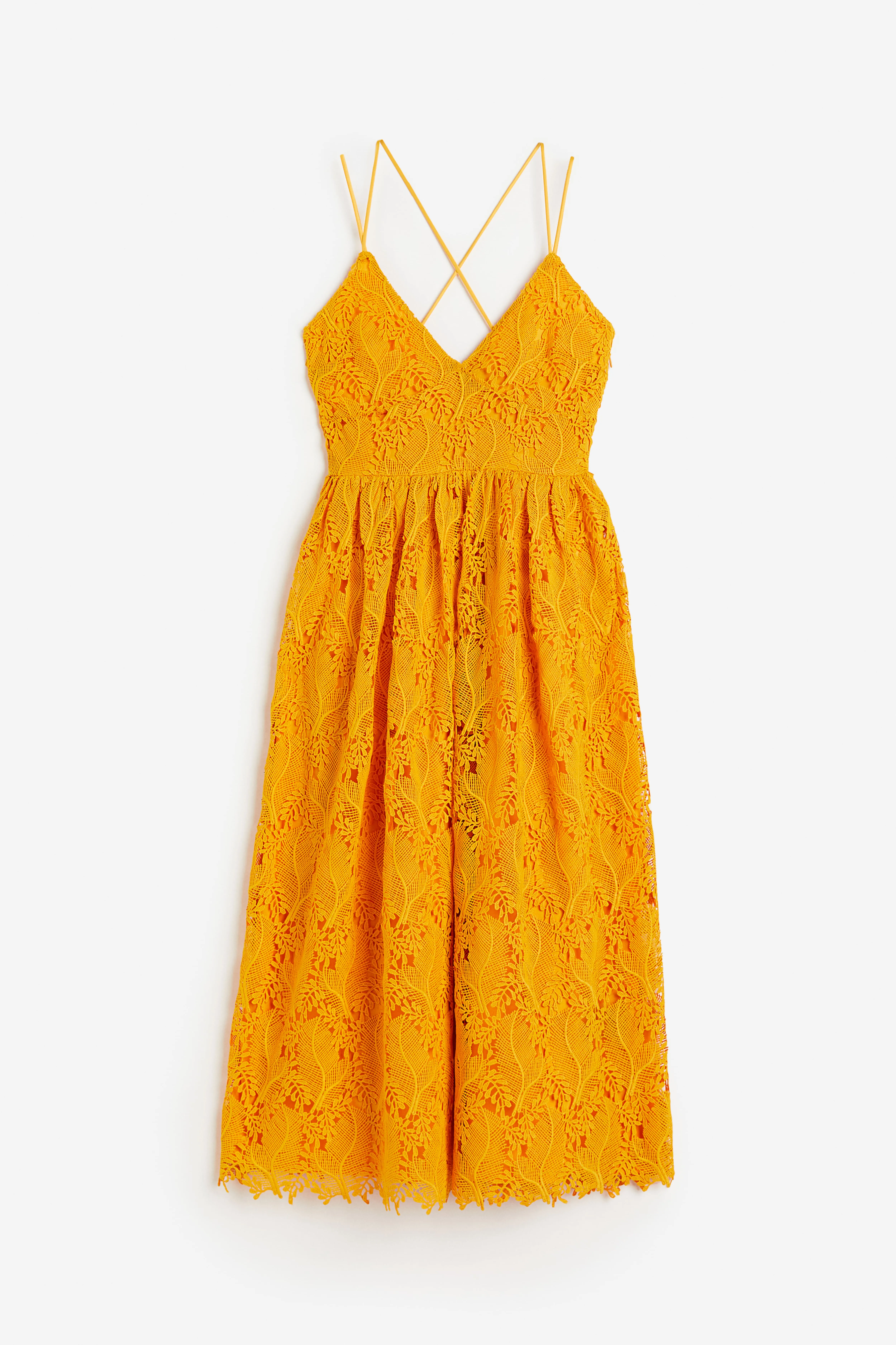 V-neck lace dress - V-neck - Sleeveless - Dark yellow - Ladies | H&M GB