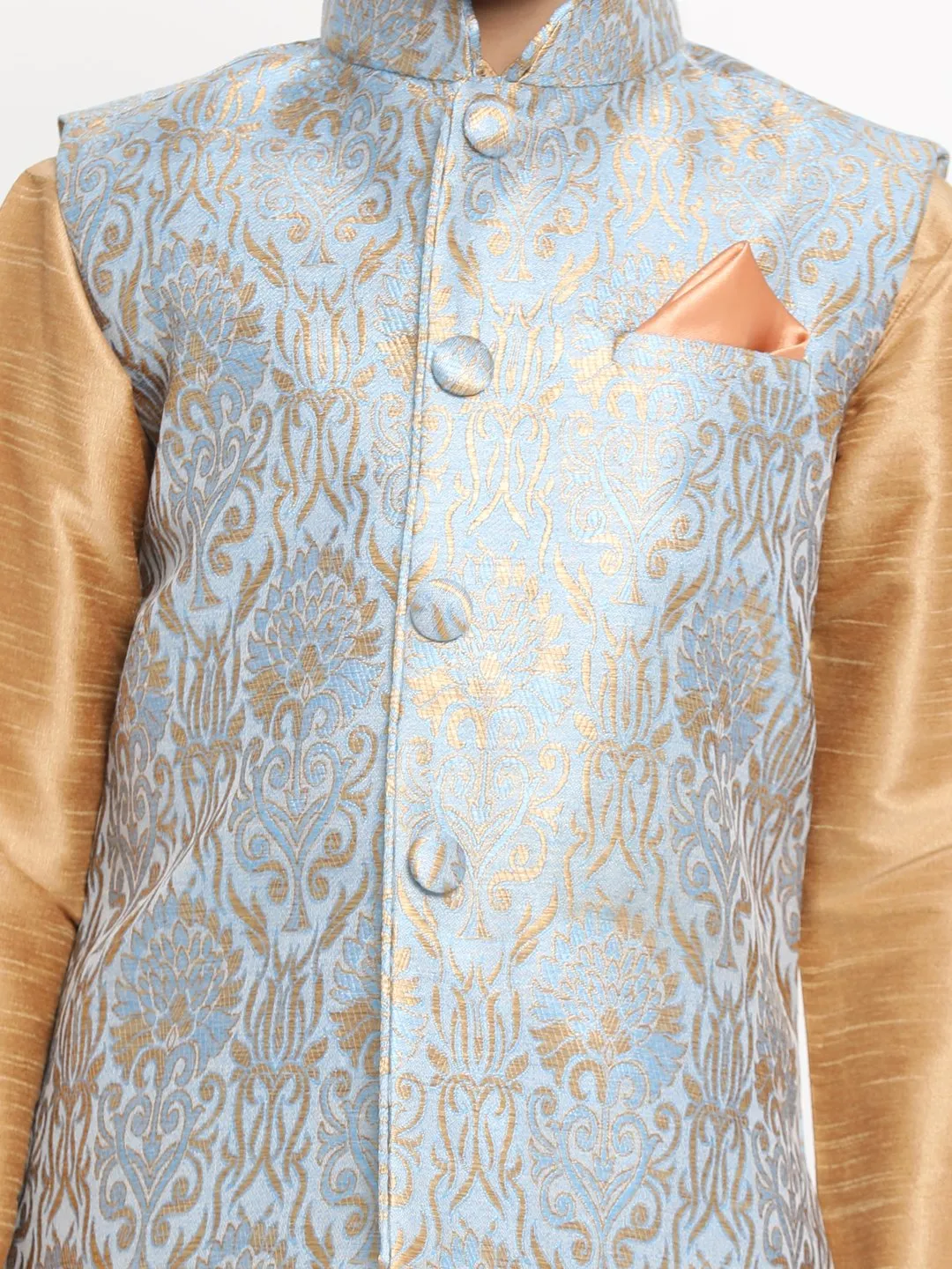 VASTRAMAY Boys Grey Silk Blend Kurta, Ethnic Jacket and Pyjama Set