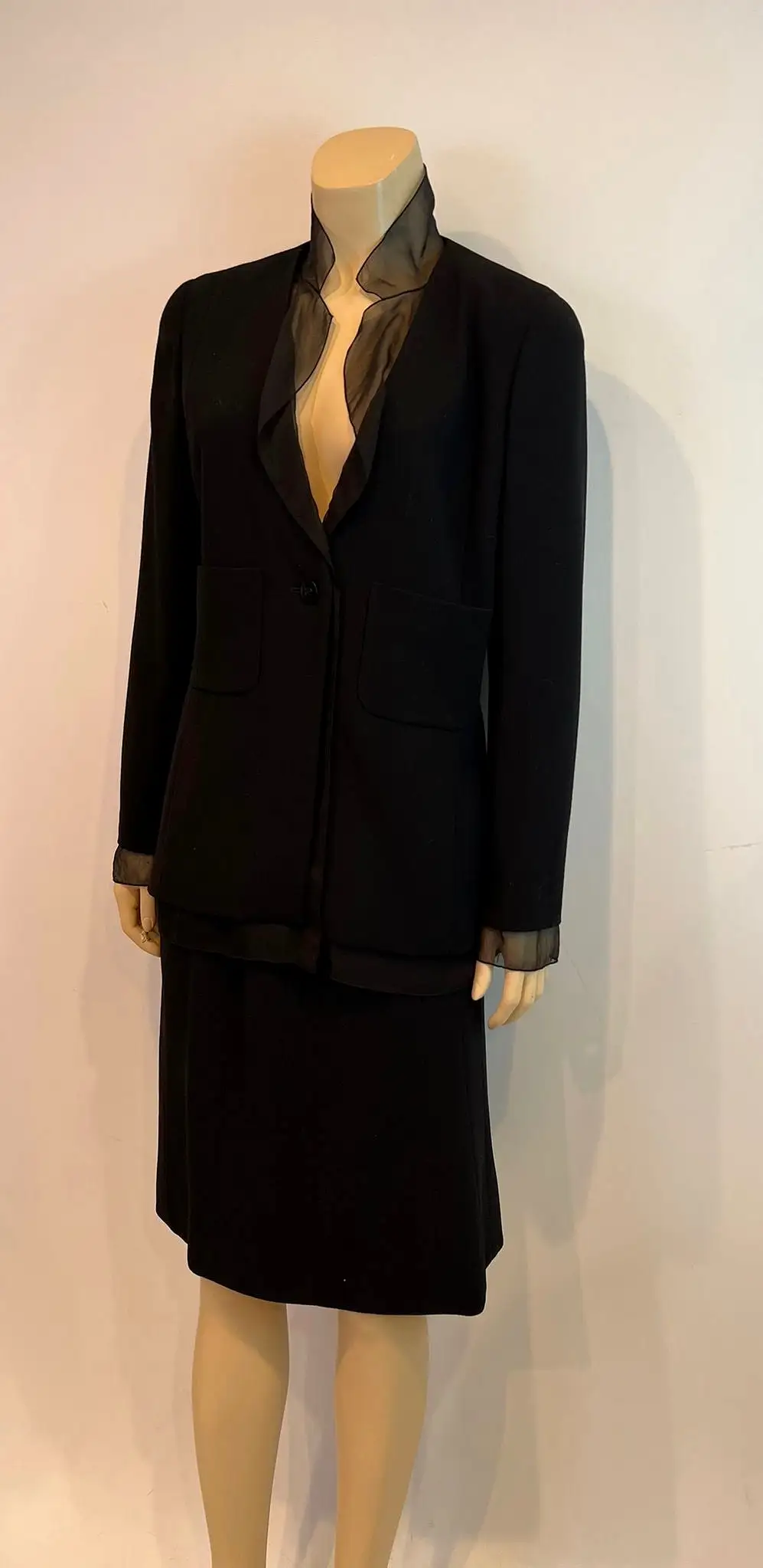 Vintage Chanel 98A 1998 Fall Black Chiffon Skirt Suit FR 38 US 6/8