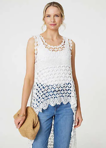 White Lace Sleeveless High Low Top by Izabel London | Look Again