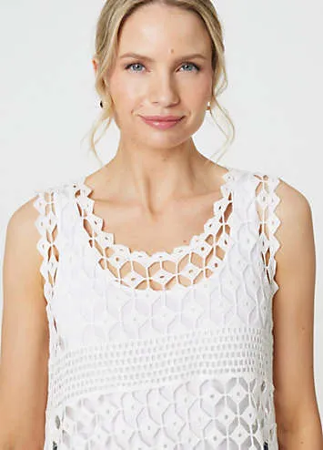 White Lace Sleeveless High Low Top by Izabel London | Look Again