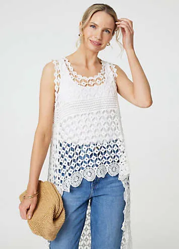 White Lace Sleeveless High Low Top by Izabel London | Look Again