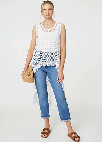 White Lace Sleeveless High Low Top by Izabel London | Look Again