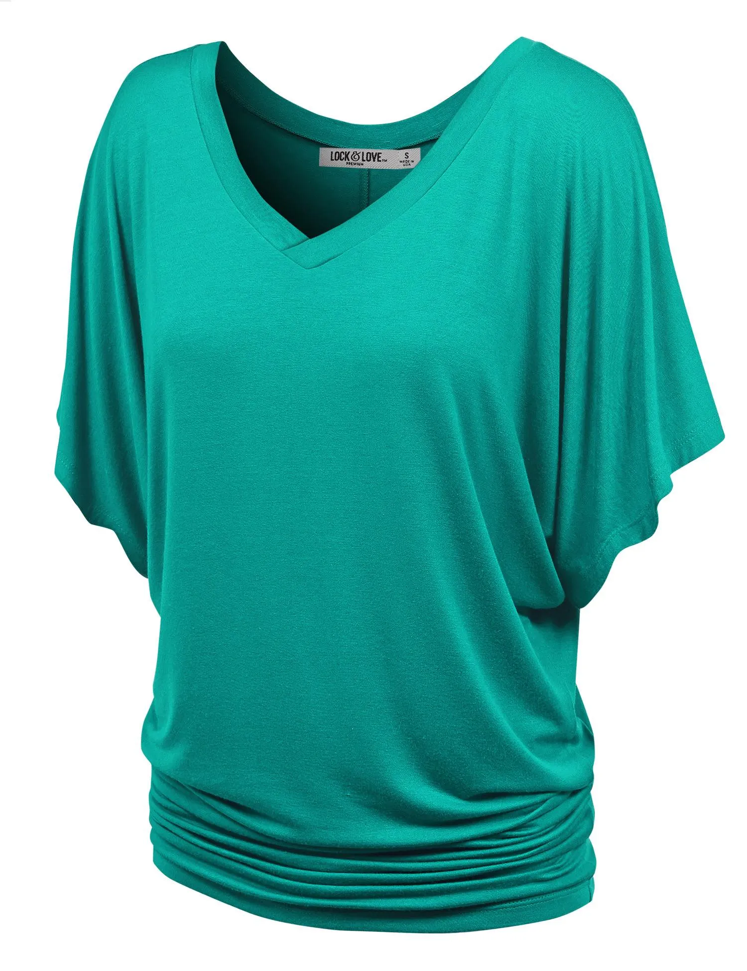 Women's Solid Short Sleeve V Neck Dolman Top