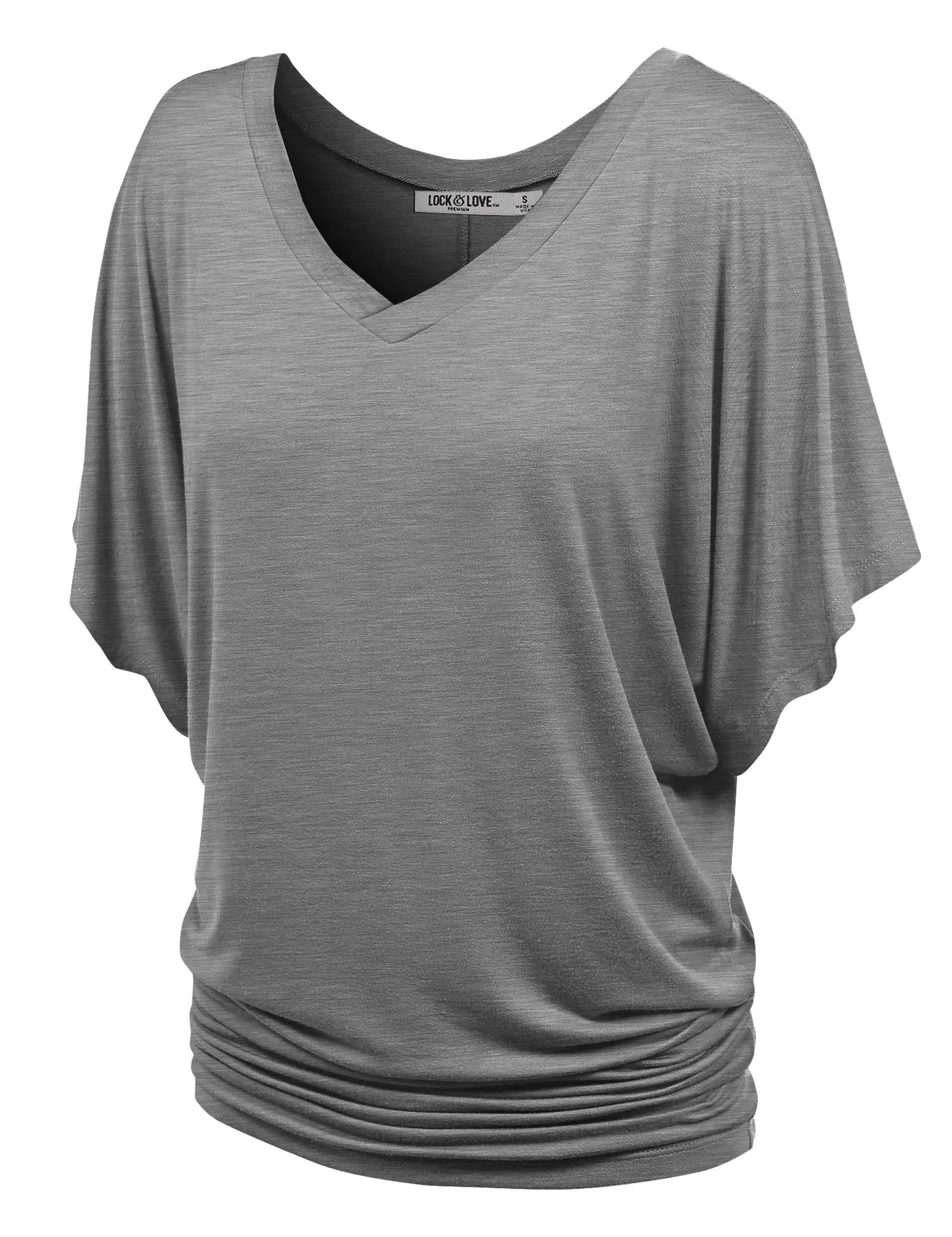 Women's Solid Short Sleeve V Neck Dolman Top