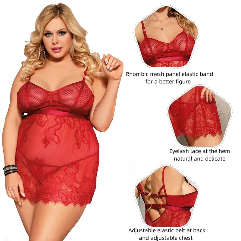 Women's Spring Sexy Lace See-Through Sleeveless Babydoll Lingerie